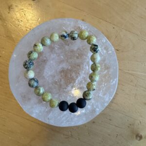 Green Kiwi Jasper and Black Druzy Stone Bracelet