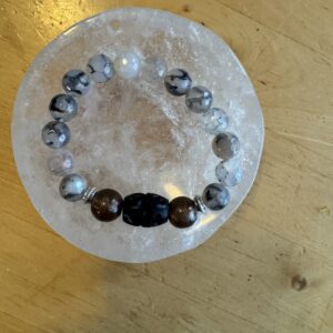 Faceted Agate with Wooden Statement Bead and Bronze Glass