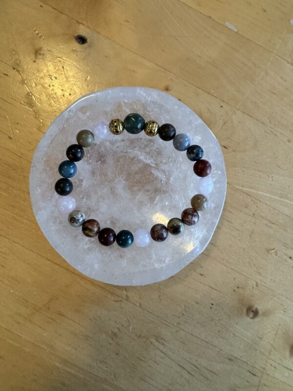 Mixed Jasper with Rose Quartz and Faceted Moss Agate Bracelet