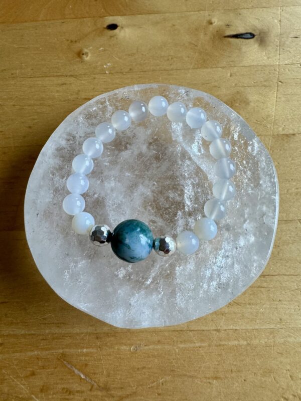 White Agate, Moss Agate and Hematite Bracelet