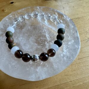 Clear Quartz, Moonstone, Matte Jasper, Smokey Quartz and Hematite Bracelet