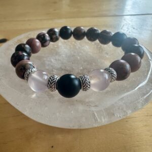 Rhodonite, Rose Quartz and Onyx Bracelet