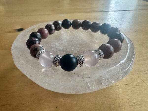 Rhodonite, Rose Quartz and Onyx Bracelet
