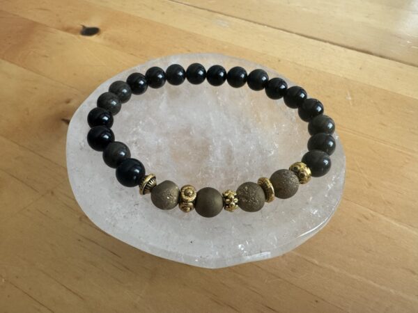 Gold Sheen Obsidian and Gold Druzy Stone Bracelet - Image 2