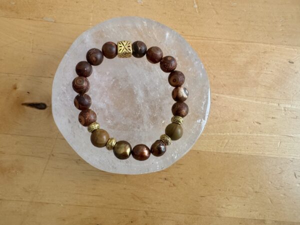 Tibetan Agate with Bronze Freshwater Pearls