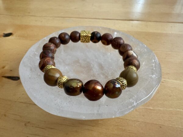 Tibetan Agate with Bronze Freshwater Pearls - Image 2
