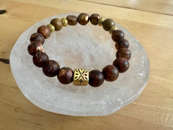 Tibetan Agate with Bronze Freshwater Pearls - Image 3