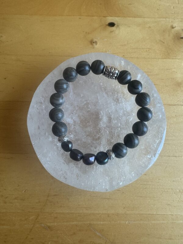 Grey Petrified Wood and Freshwater Pearl