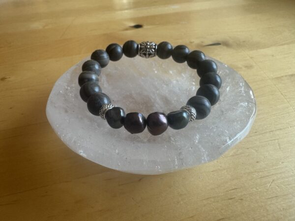Grey Petrified Wood and Freshwater Pearl - Image 2