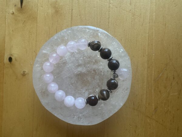 Rose Quartz with Zebra Jasper Charm Bracelet