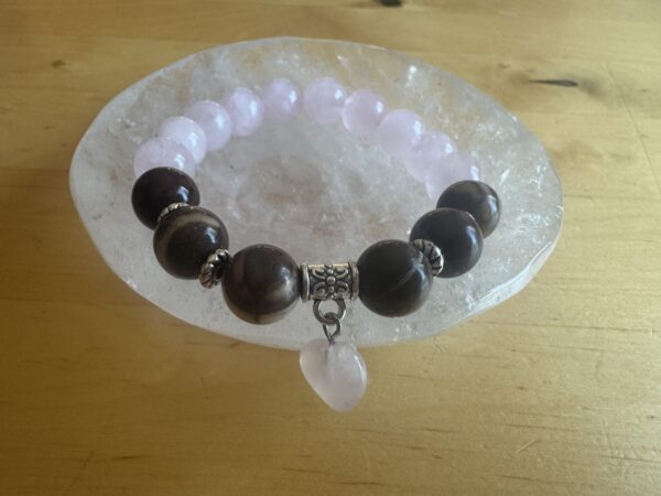 Rose Quartz with Zebra Jasper Charm Bracelet - Image 2