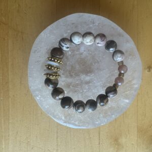 Brown Zebra Jasper, Sunstone and Mother of Pearl Bracelet