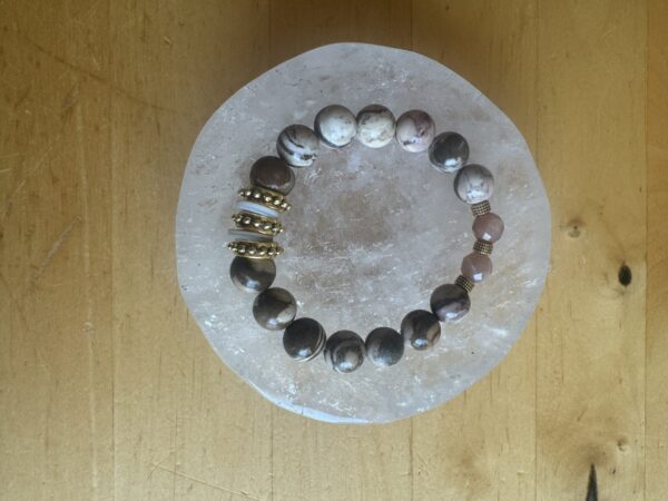 Brown Zebra Jasper, Sunstone and Mother of Pearl Bracelet