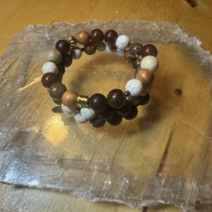 Wood, Agate and Howlite Wrap Bracelet
