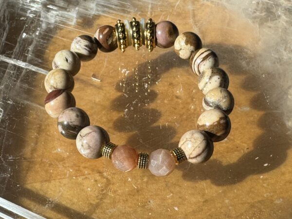 Brown Zebra Jasper, Sunstone and Mother of Pearl Bracelet - Image 3