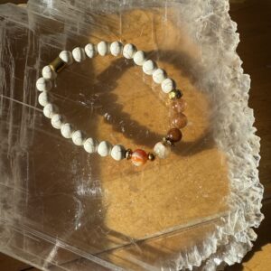 Howlite, Rutile Quartz and Carnelian Bracelet