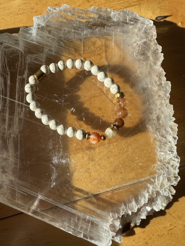 Howlite, Rutile Quartz and Carnelian Bracelet