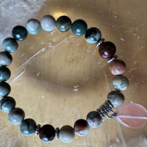 Rhyolite, Aqua Terra Jasper, Copper Agate with Cherry Quartz Bracelet