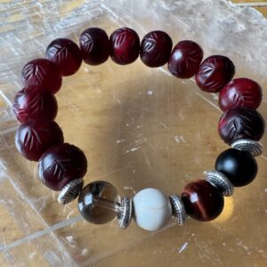 Horn, Smokey Quartz, Howlite, Onyx and Red Tiger's Eye Bracelet