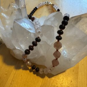 Rose Quartz, Freshwater Pearl and Mahogany Obsidian Necklace