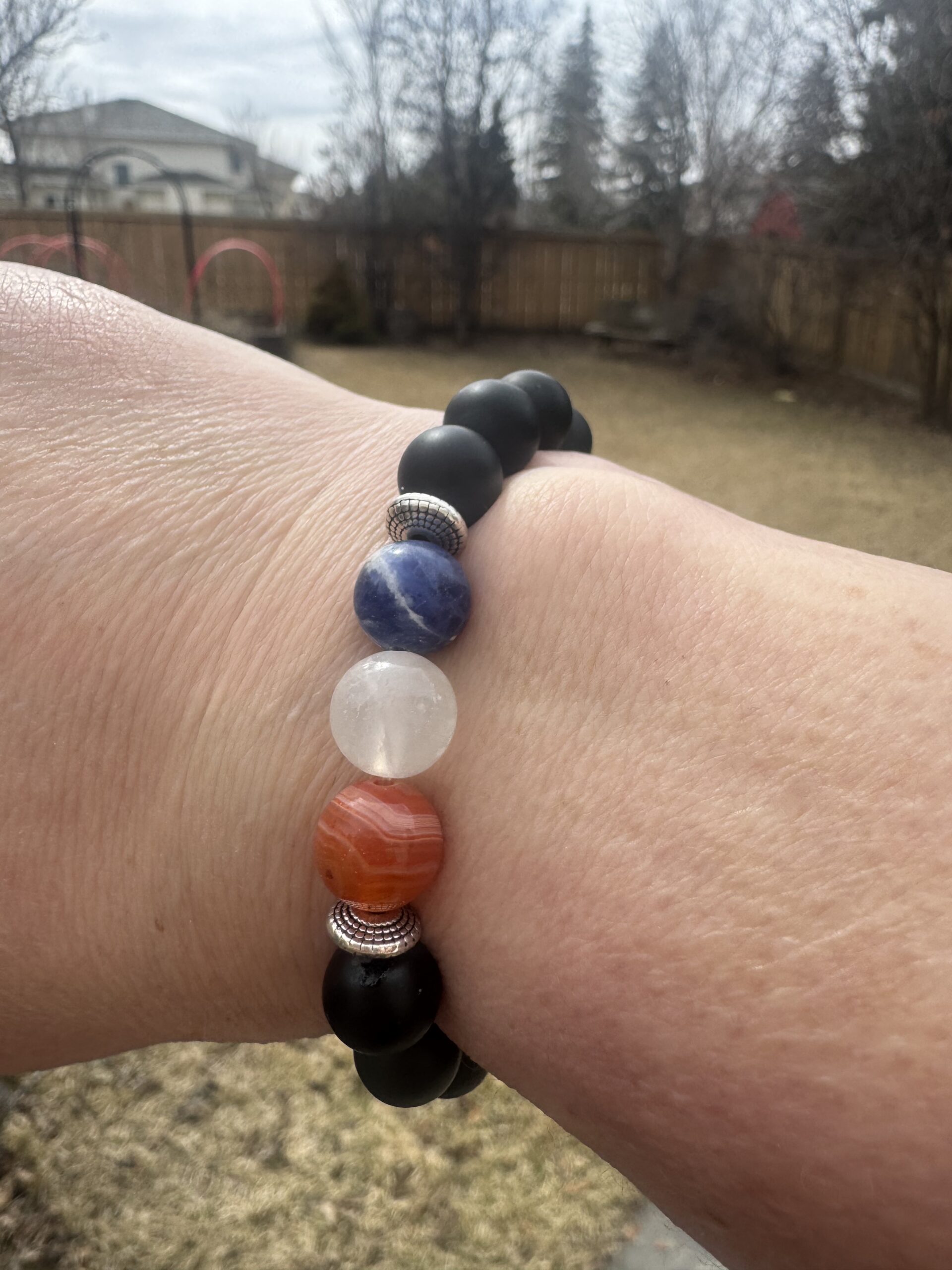 Onyx, Carnelian, Sodalite and Calcite Bracelet (a.k.a. Let's Go Oilers!) - Image 2