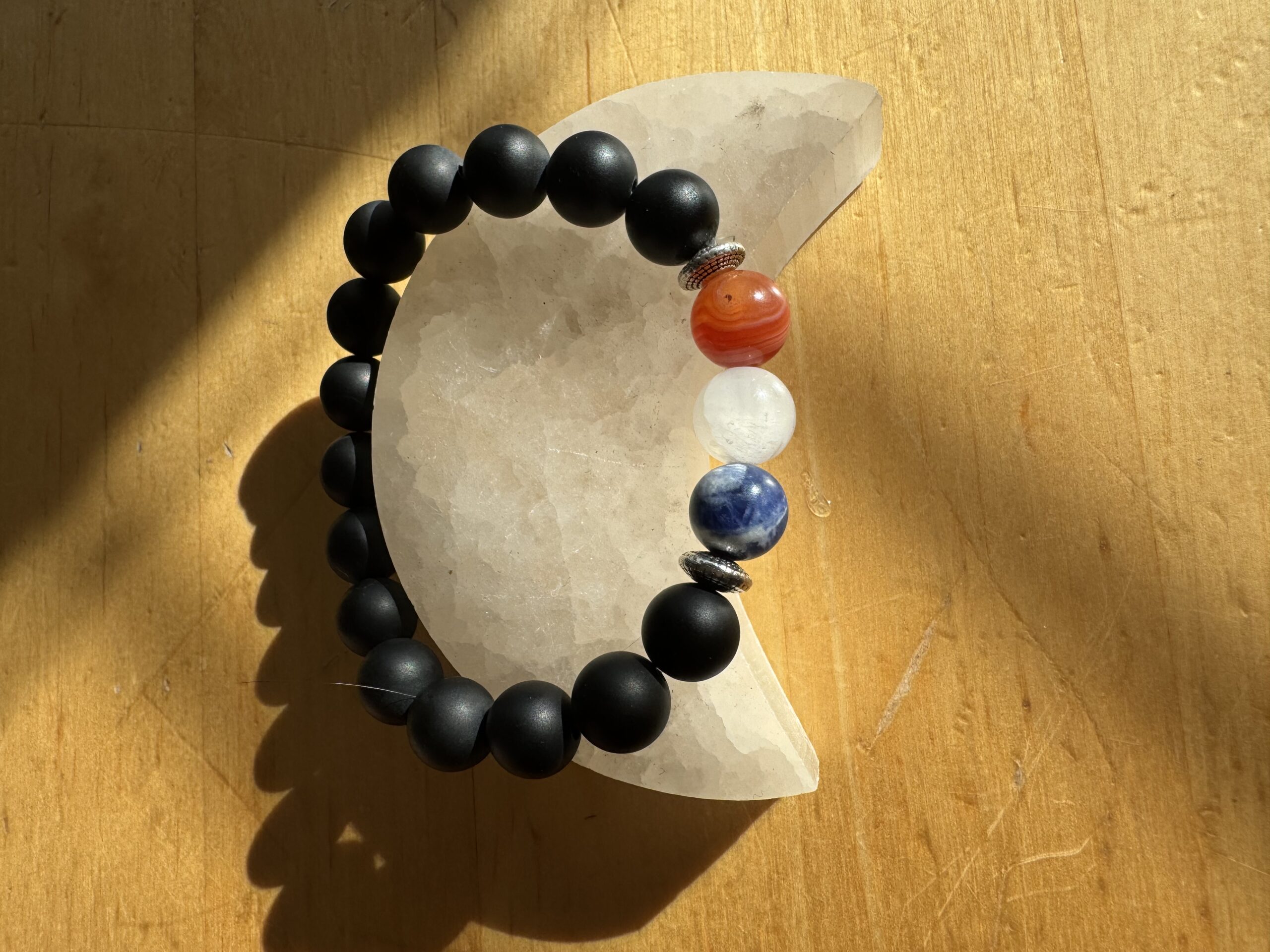 Onyx, Carnelian, Sodalite and Calcite Bracelet (a.k.a. Let's Go Oilers!)