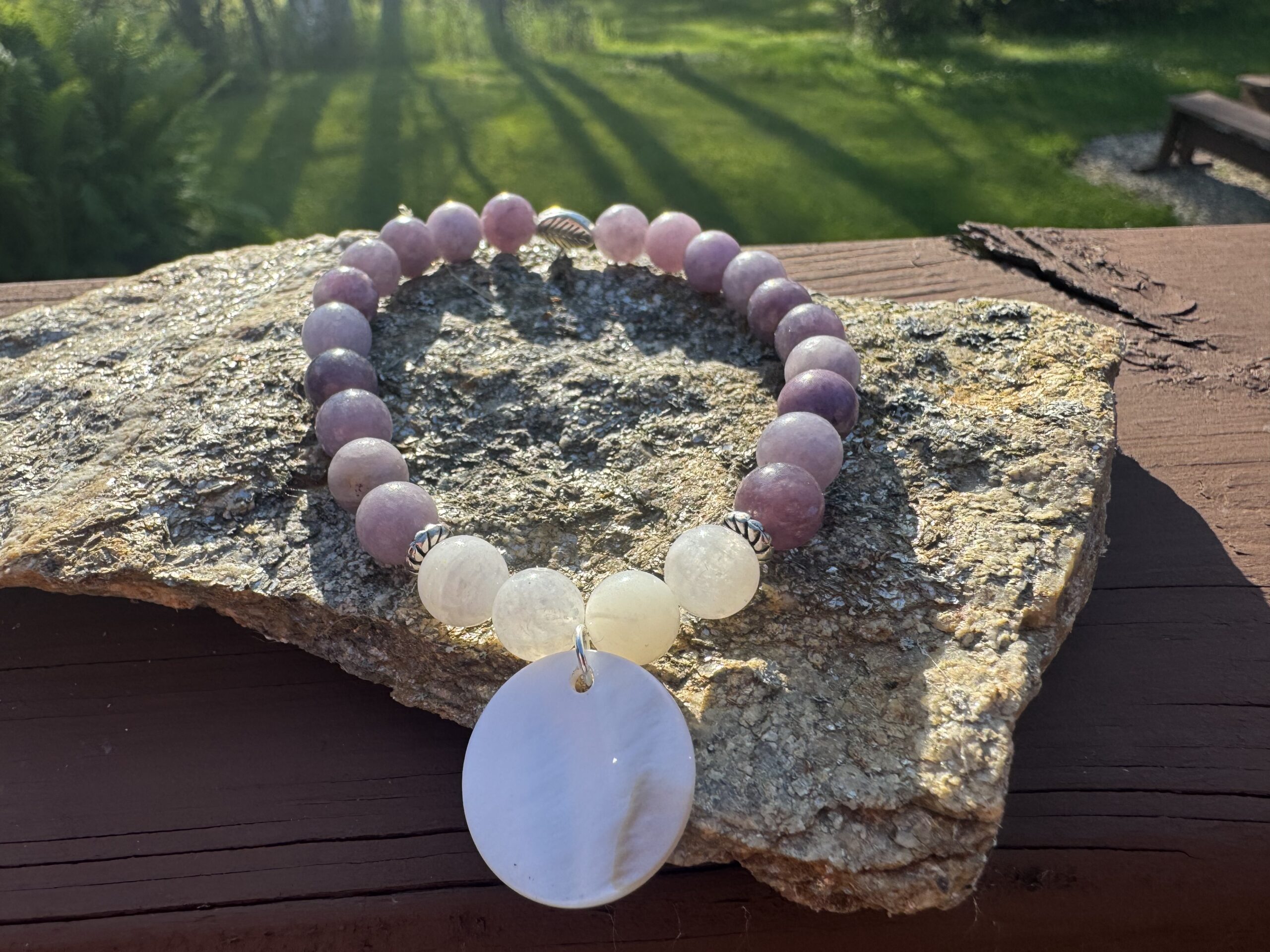Lepidolite, Moonstone and Mother of Pearl Bracelet - Image 2