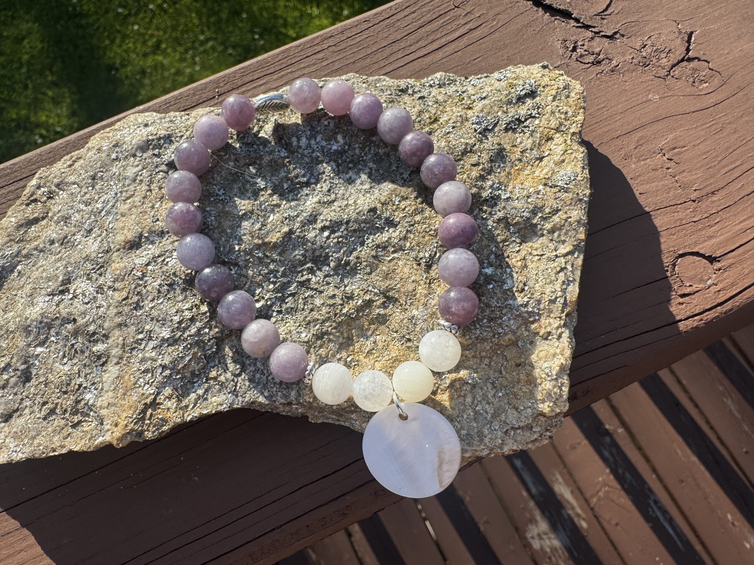 Lepidolite, Moonstone and Mother of Pearl Bracelet